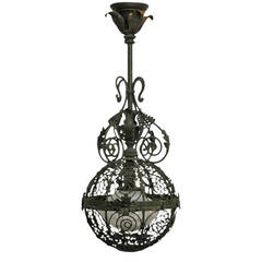 19th Century Patinated Brass Pendant Light Fixture 9