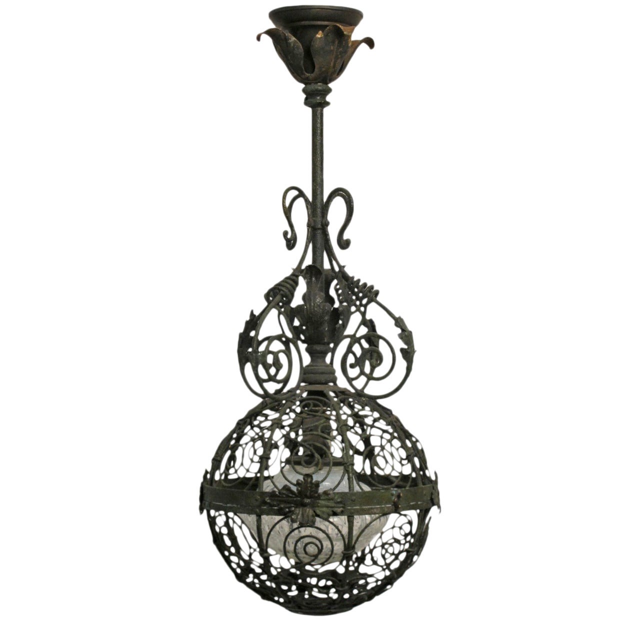 19th Century Patinated Brass Pendant Light Fixture