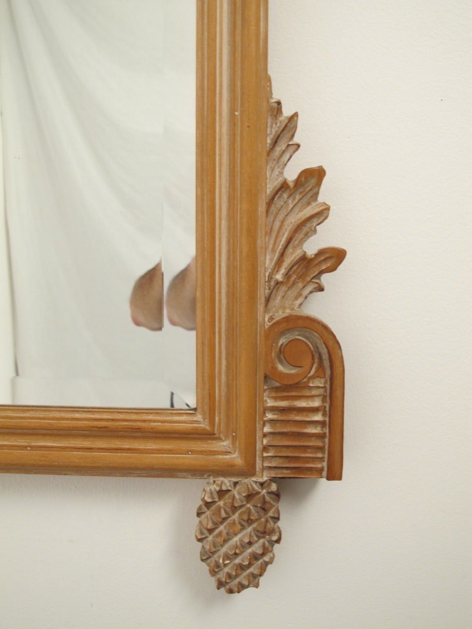 Carved Italian White Washed Mirror For Sale