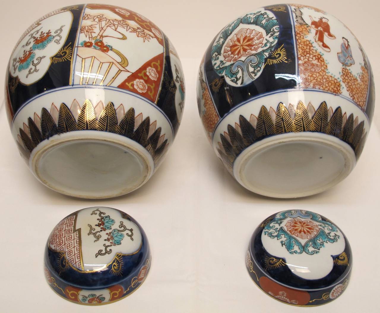 Hand-Painted Pair of Imari Ginger Jars
