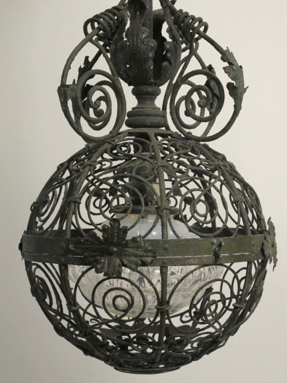 American 19th Century Patinated Brass Pendant Light Fixture