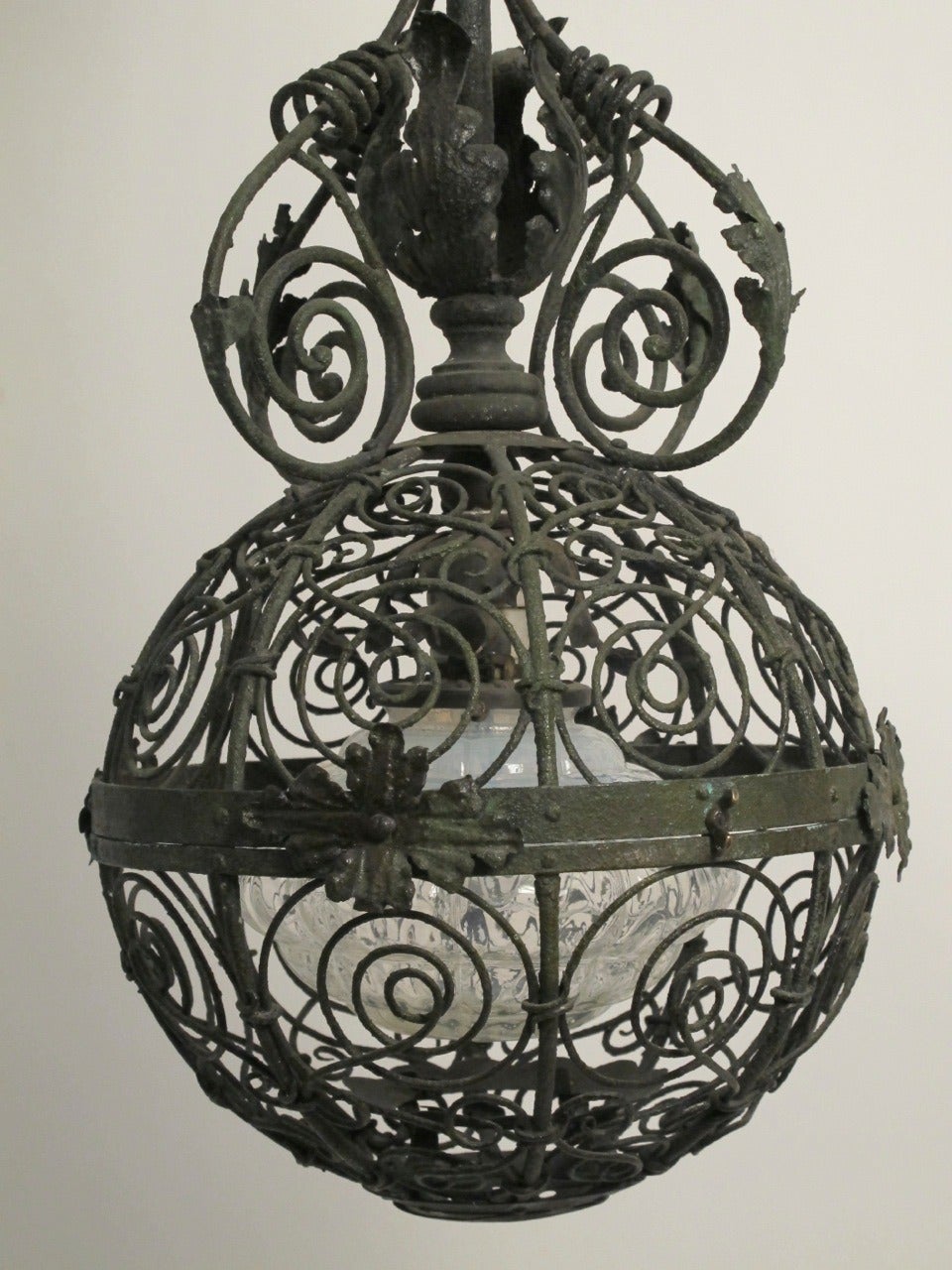 19th Century Patinated Brass Pendant Light Fixture 1