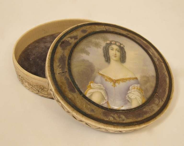 19thC Ivory Portrait Box