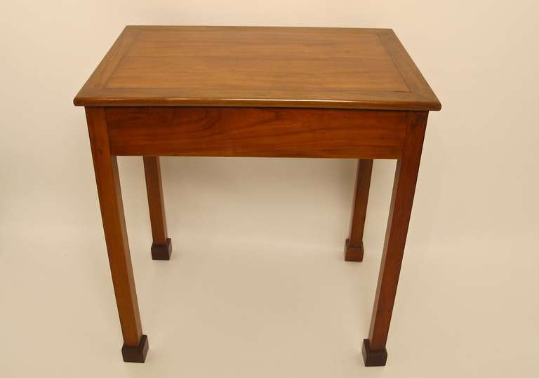 Neoclassical Cherry wood Writing Table with single drawer on four square legs ending in plinth type feet. Swedish, circa 1870.