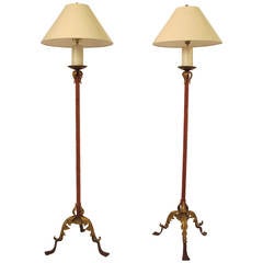 Pair of Iron and Velvet Torchiere Floor Lamps