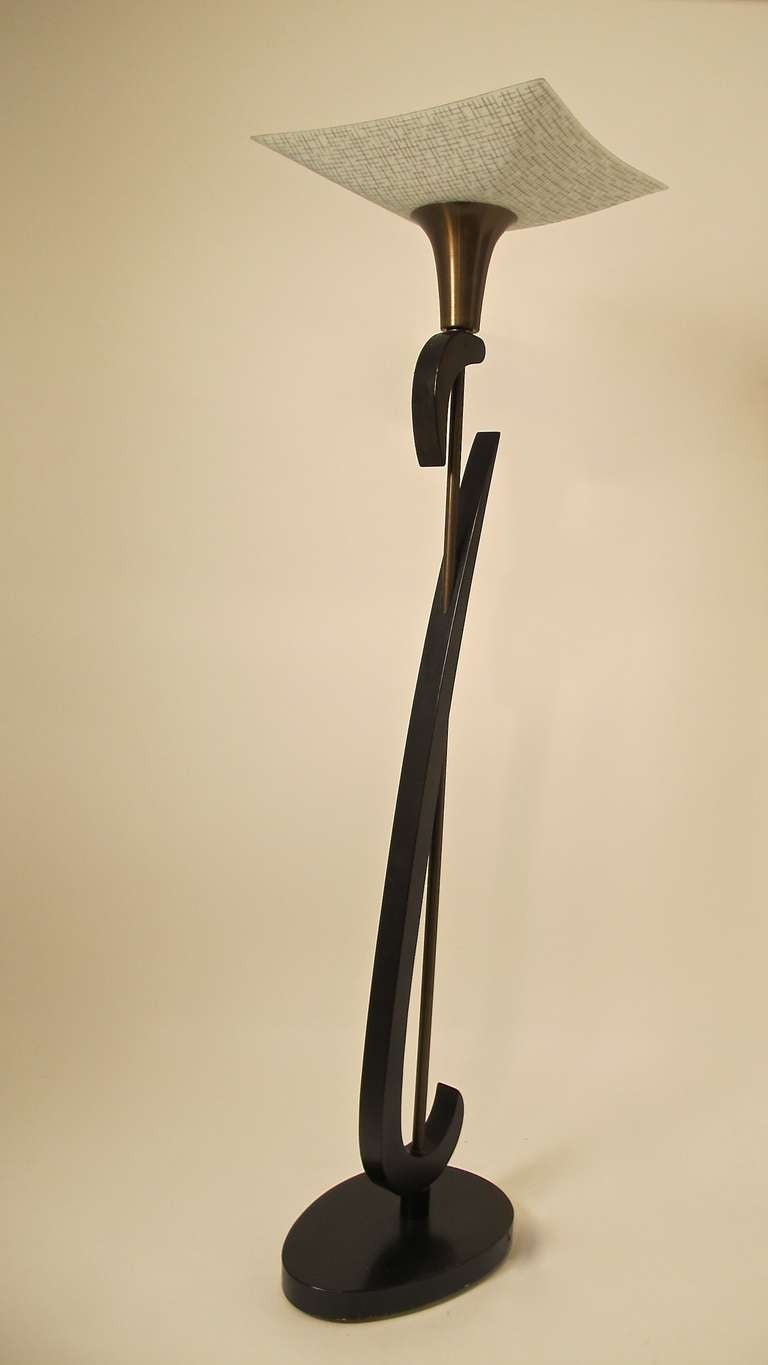 American Mid-Century Floor Lamp with Black Lacquer Finish