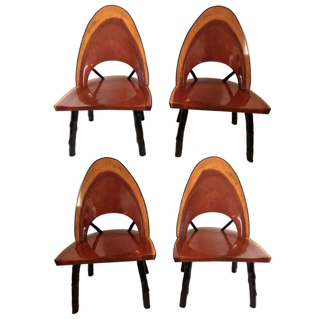 Set of Four Unique Rustic Tree Form Dining Chairs, American Mid-20th Century