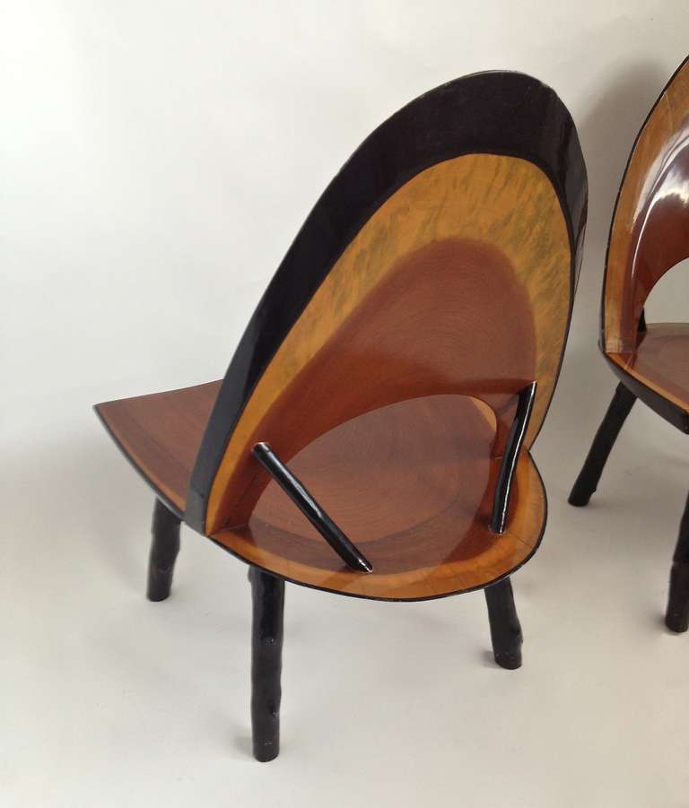 Organic Modern Set of Four Unique Rustic Tree Form Dining Chairs, American Mid-20th Century