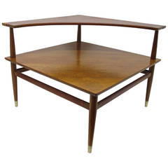 Vintage Henredon Mid Century Walnut and Leather Occasional Table