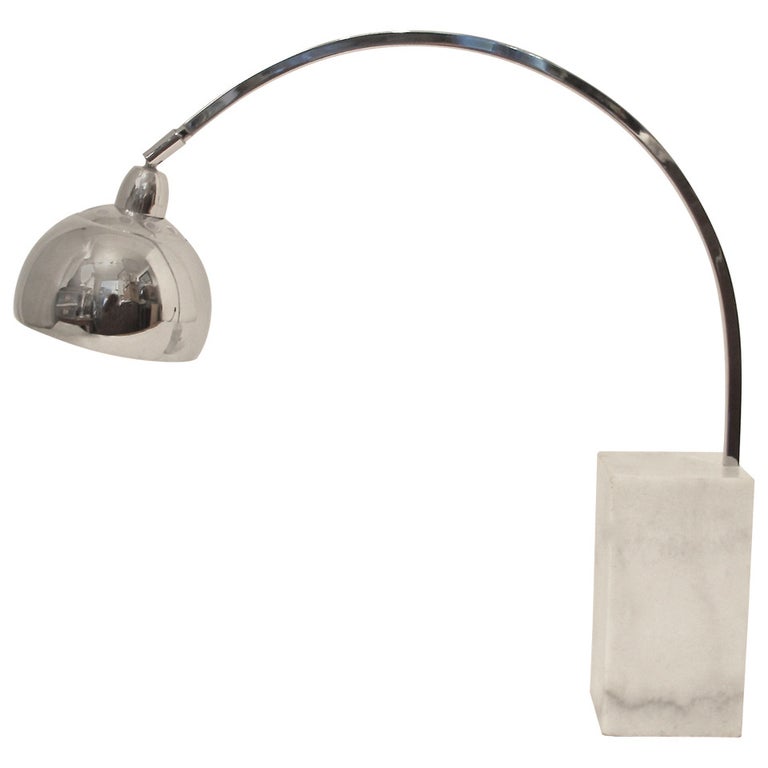 Italian Mid Century Marble and Chrome Arc Table Lamp For Sale