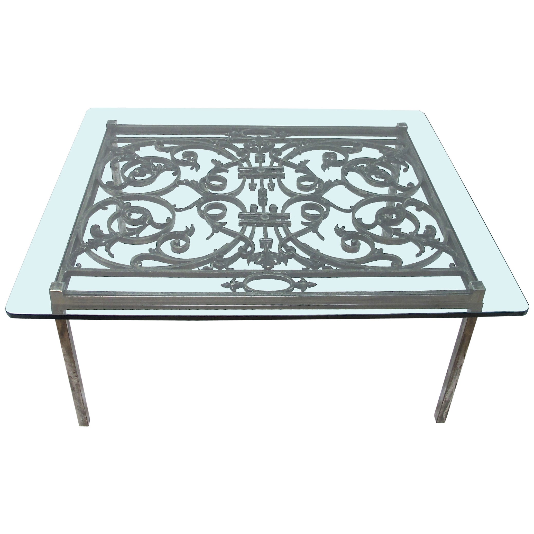 Polished Iron Grate Coffee Table, French 19th Century
