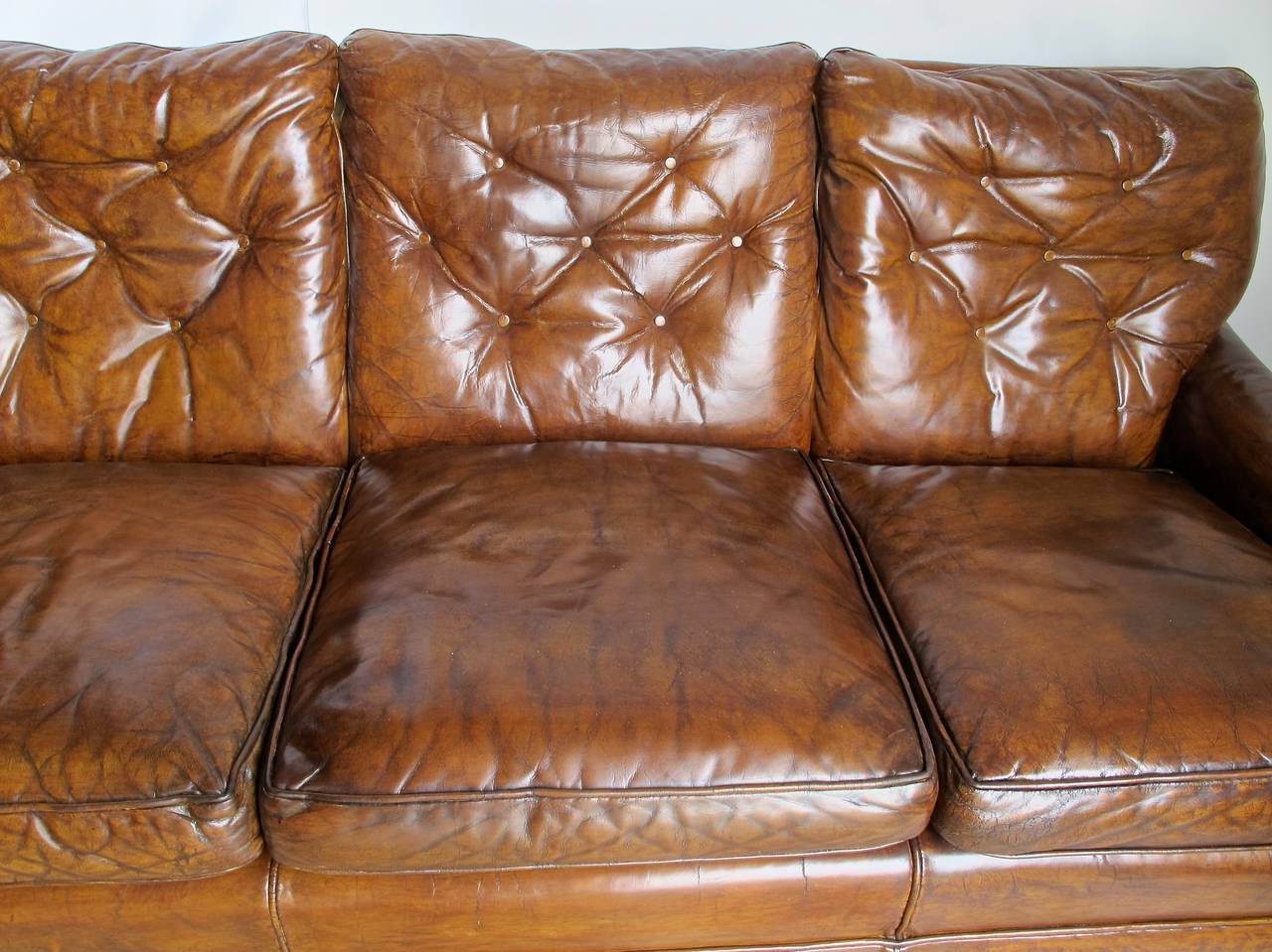 American Tufted Leather Sofa Mid 20th Century