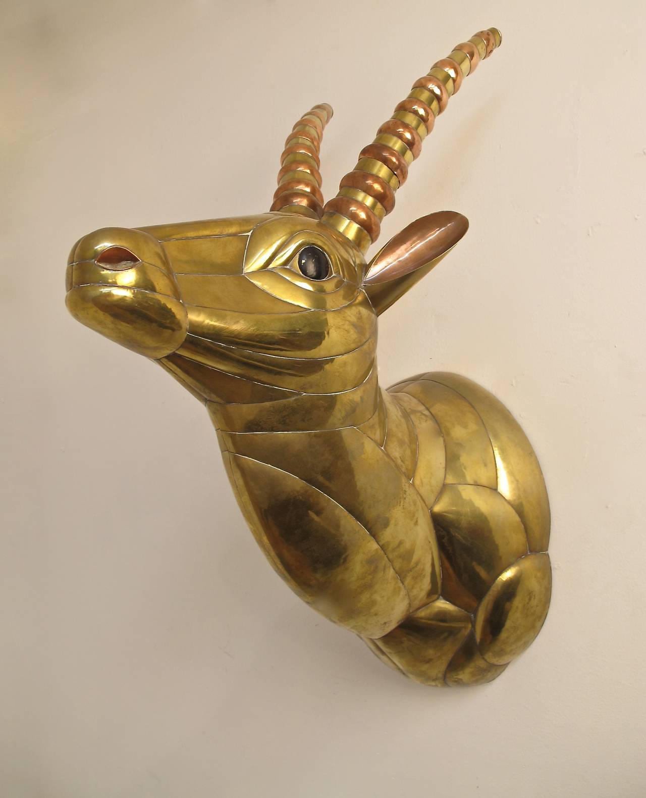 Mexican Sergio Bustamante Brass Gazelle Wall Sculpture