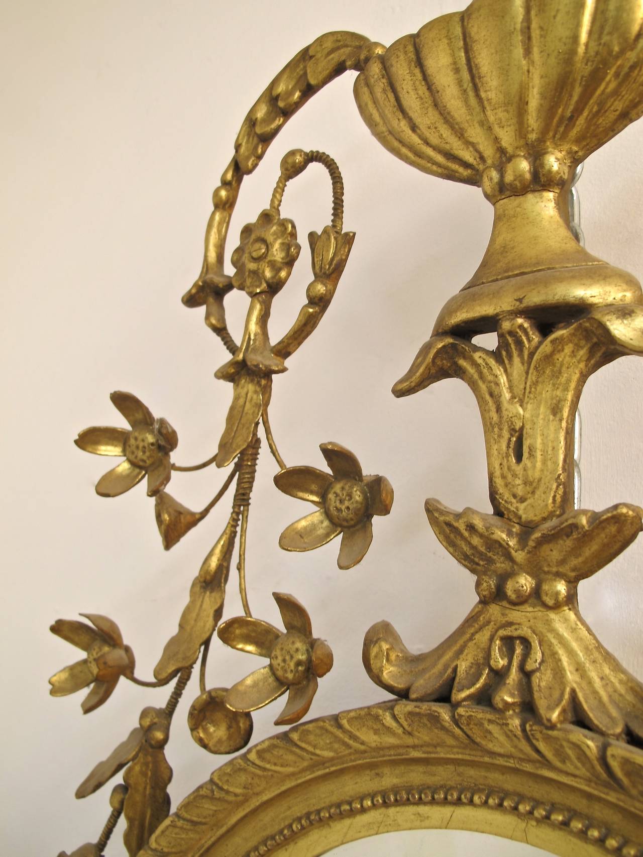 Adam Style Adams Style Gilt Carved and Floral Leaf Embellished Mirror