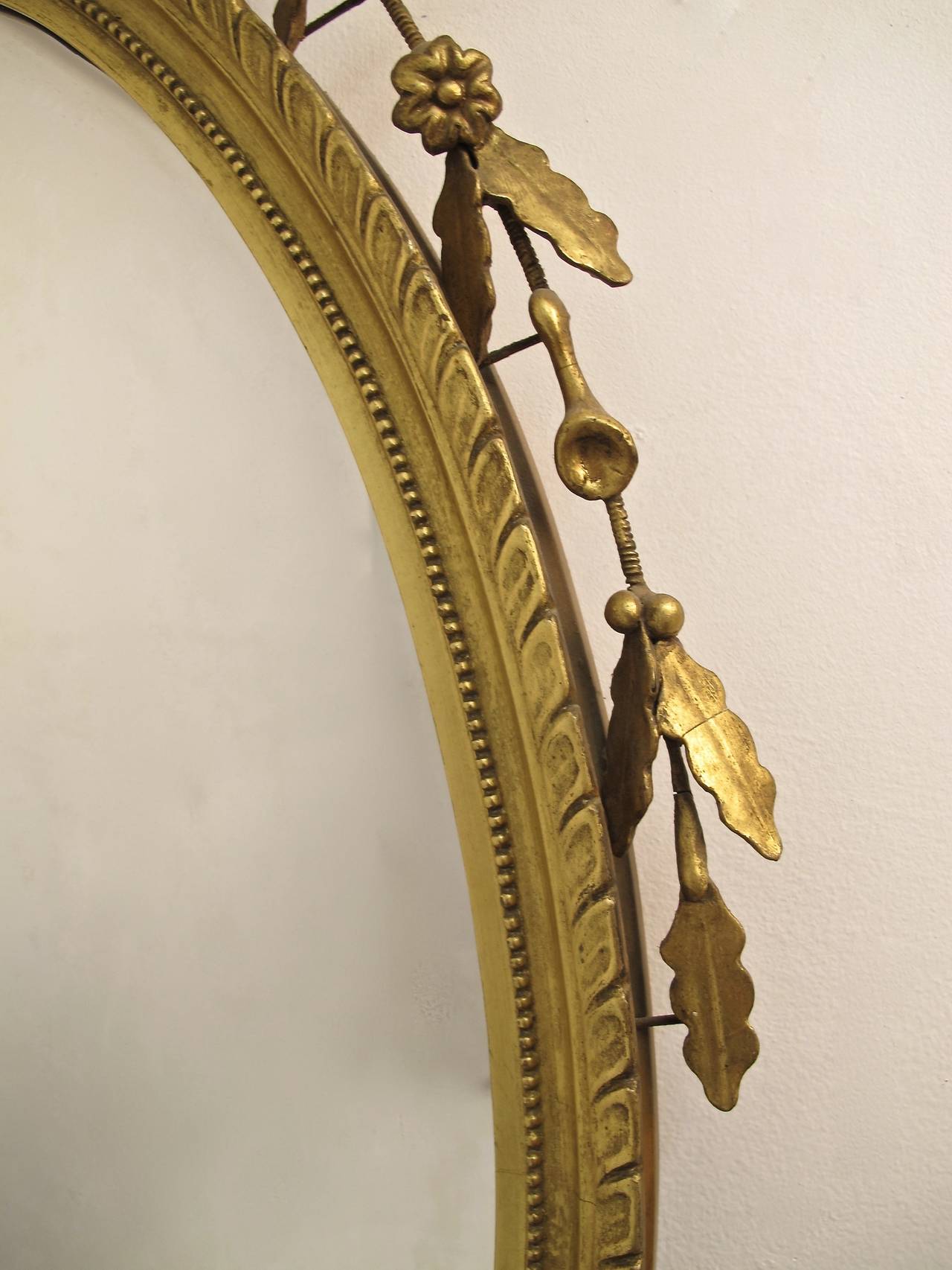 American Adams Style Gilt Carved and Floral Leaf Embellished Mirror