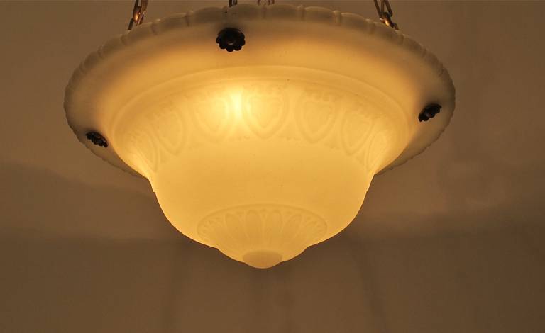 American Large Cast Glass Pendant Light Fixture, Early 20th Century