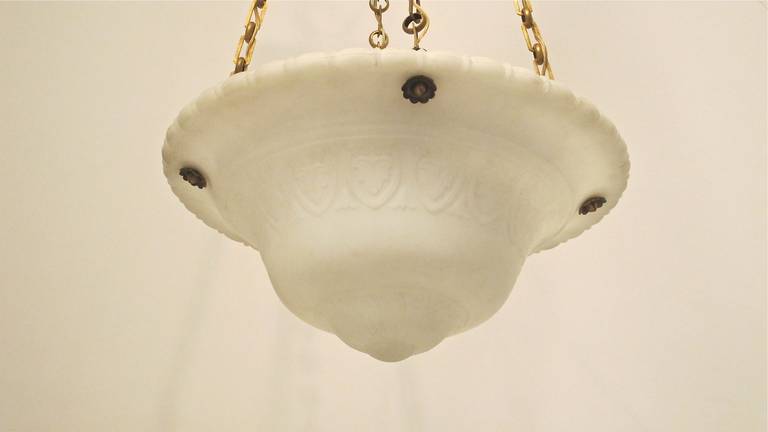 Large Cast Glass Pendant Light Fixture, Early 20th Century 2