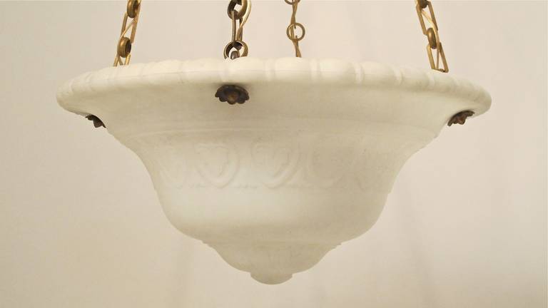 Large Cast Glass Pendant Light Fixture, Early 20th Century 1