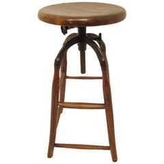 Oak and Iron Industrial Stool with Solid Oak Seat