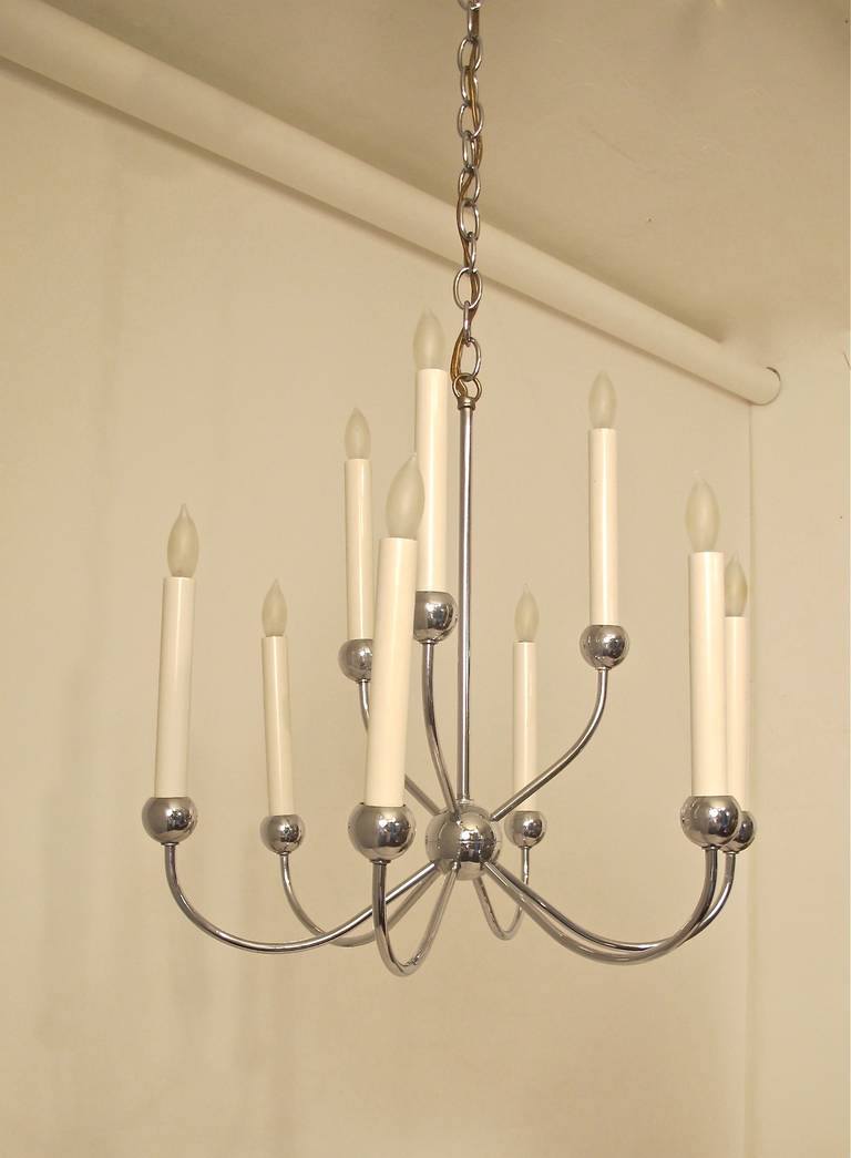 Poli Lustre à neuf lumières en chrome Lightolier, XXe siècle en vente