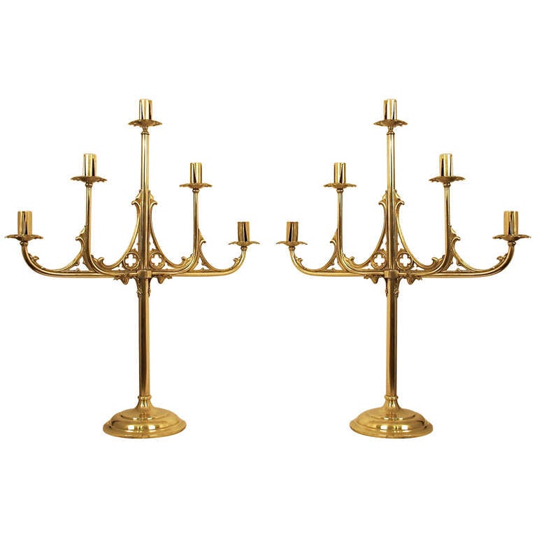 Brass Gothic Revival Candelabra For Sale at 1stdibs