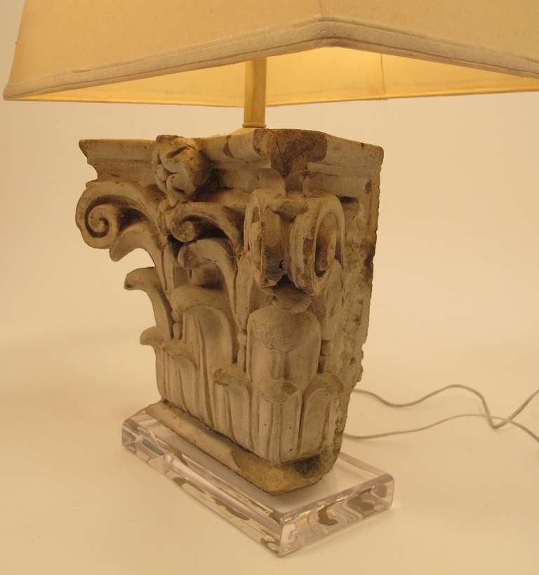 Pair of Architectural Terra-Cotta Corinthian Capital Elements as Lamps In Good Condition In San Francisco, CA