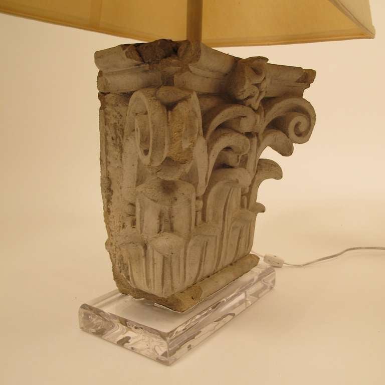 20th Century Pair of Architectural Terra-Cotta Corinthian Capital Elements as Lamps