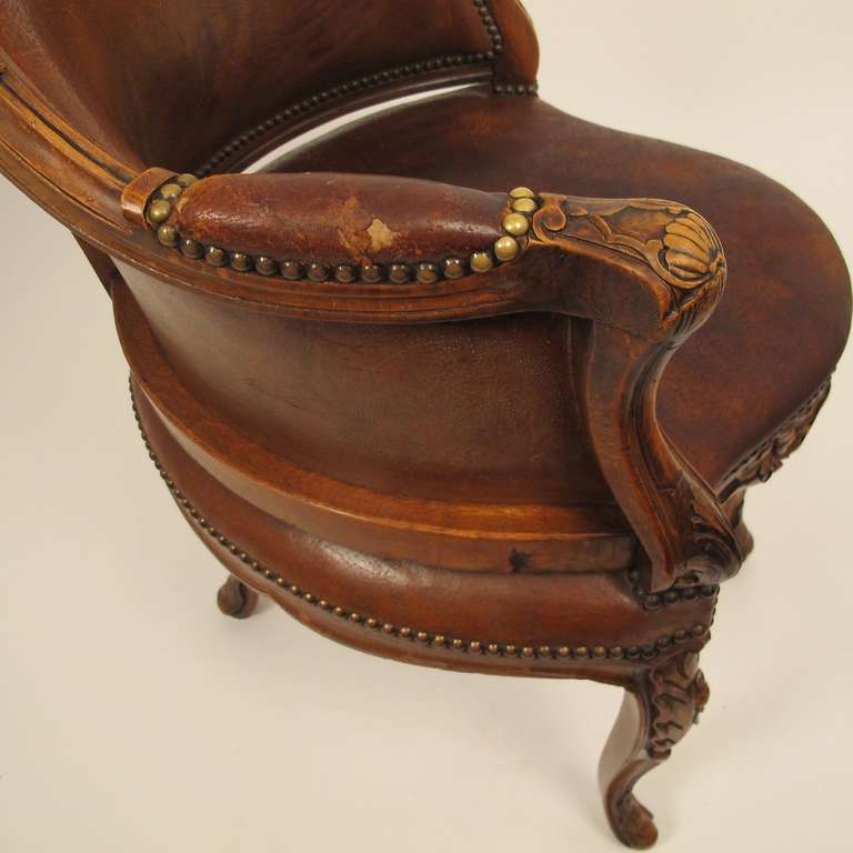 Walnut French Leather Desk/Library/Corner Chair