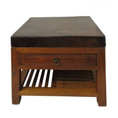 Slate Top Table with Single Drawer and Lower Shelf.