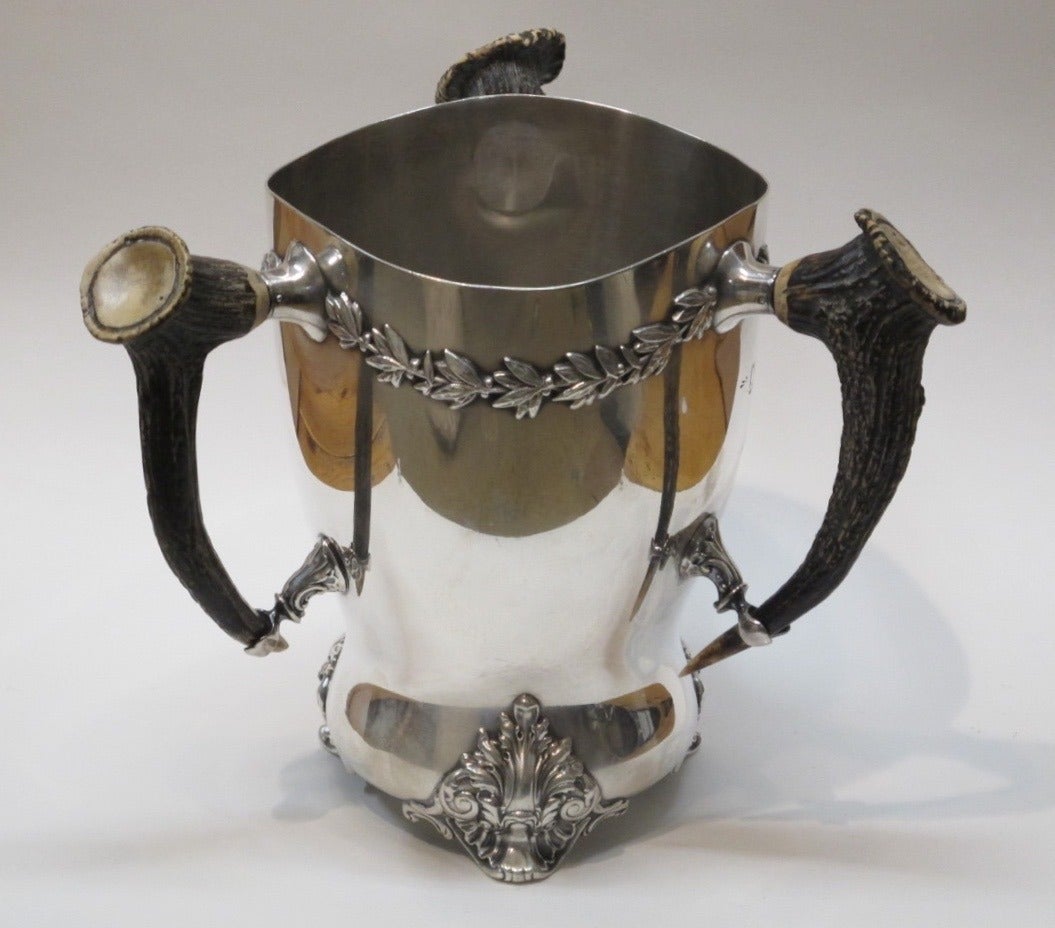 Large three stag horn handled silver-plate trophy. Reads: Goldie & Klenert Co. For 