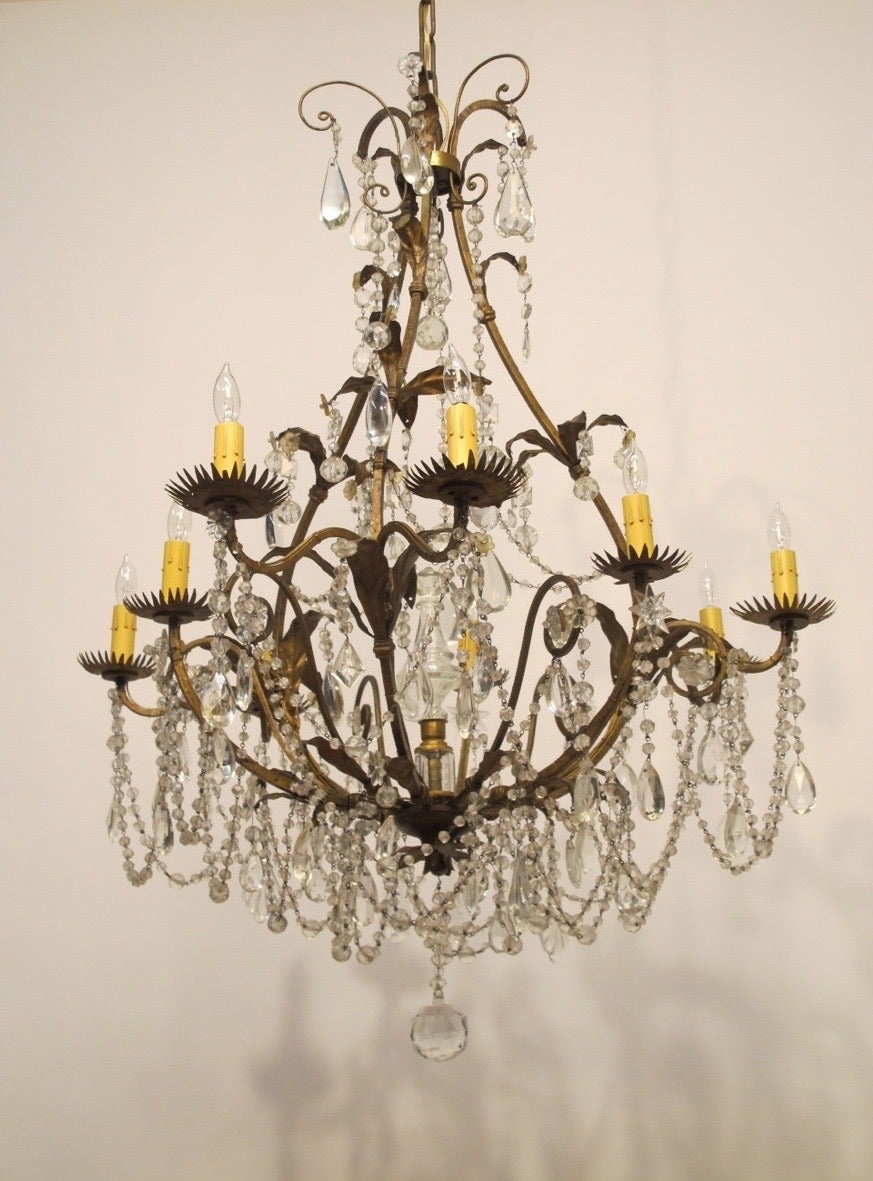 Italian Gilt Wrought Iron Chandelier In Excellent Condition For Sale In San Francisco, CA