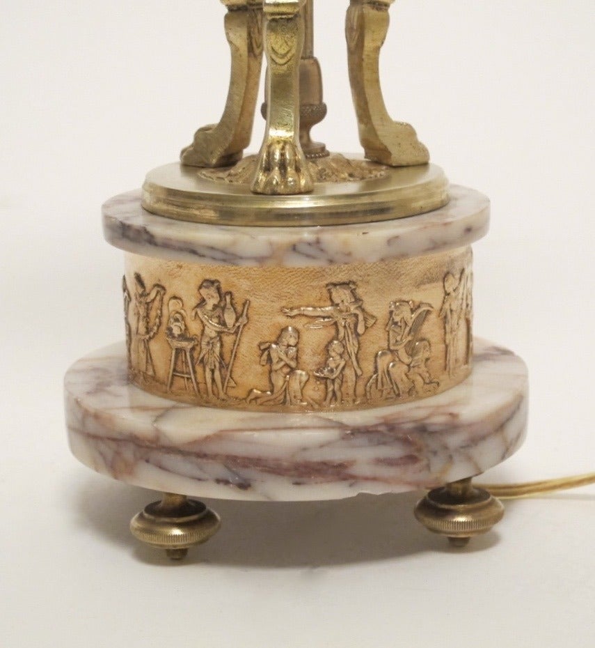 Brass French Egyptian Revival Stand with Glass Sphere