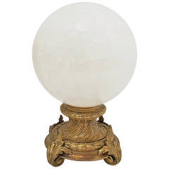 Vintage Large Rock Crystal Ball on Gilt Bronze Stand
