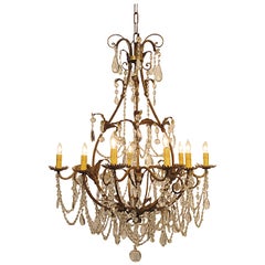 Antique Italian Gilt Wrought Iron Chandelier