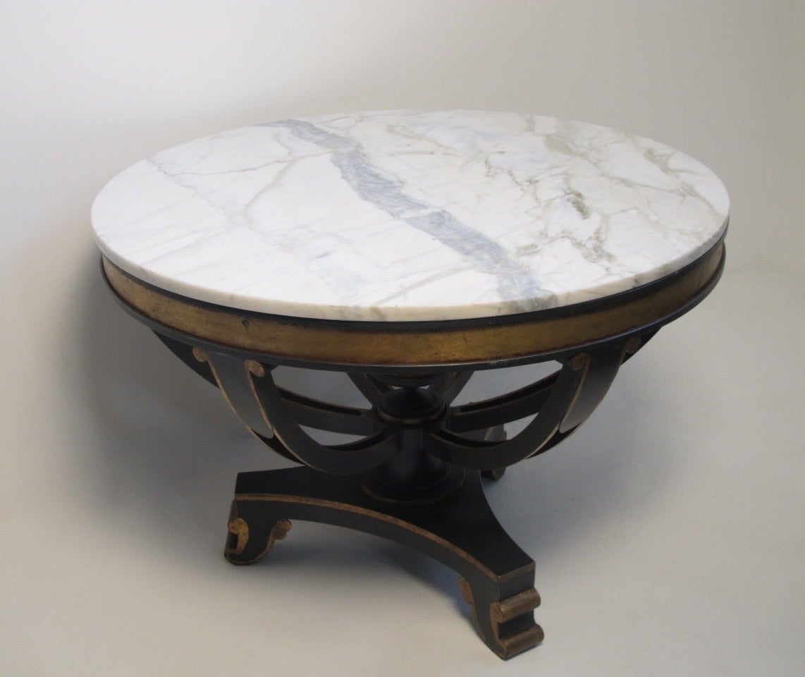 Painted Designer Iron and Marble Center Table