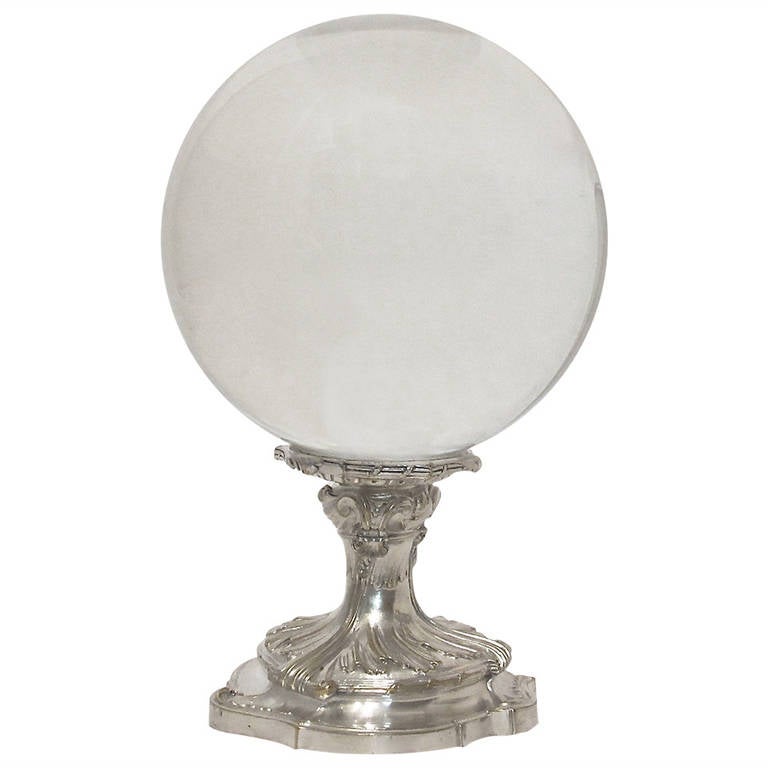 Large Crystal Glass Ball on Silver Stand For Sale at 1stdibs