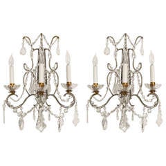 Pair of Italian Crystal & Glass Sconces