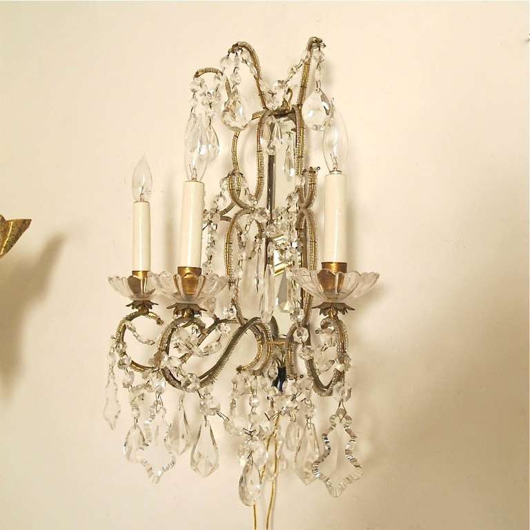 Pair of Italian Crystal & Glass Sconces In Excellent Condition In San Francisco, CA