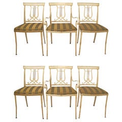 Antique Set of Six Painted Steel and Wrought Metal Dining Chairs
