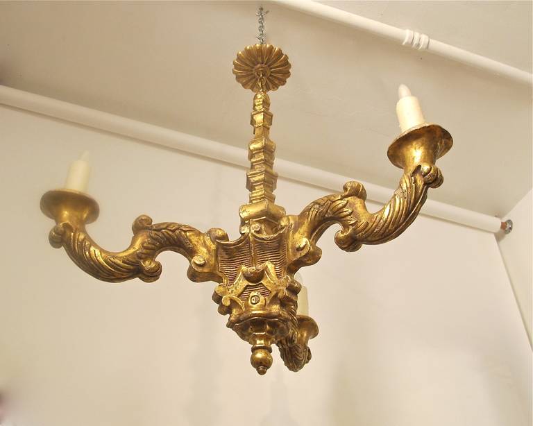 19th Century French, Giltwood 3 light Chandelier For Sale 2