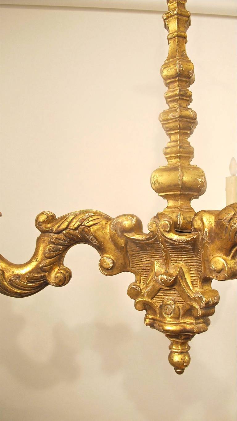 19th Century French, Giltwood 3 light Chandelier For Sale 4