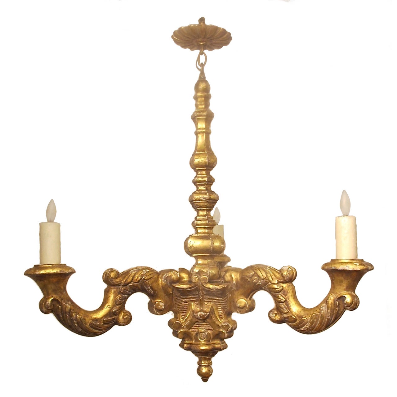 19th Century French, Giltwood 3 light Chandelier