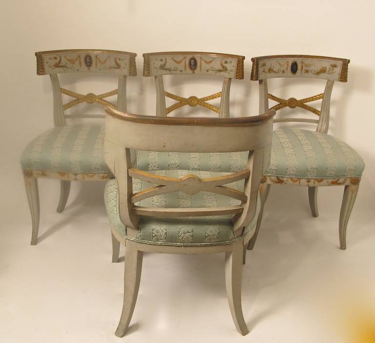 Early 19th Century Hand Painted Adam Style Dining Chairs, Set of Eight In Good Condition In San Francisco, CA