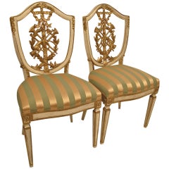 Vintage Pair of Italian Carved and Painted Side Chairs, 19th Century