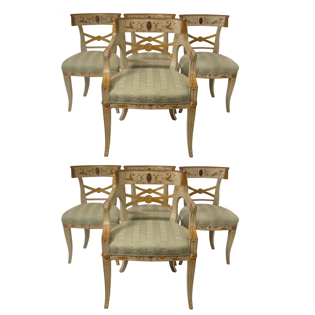 Early 19th Century Hand Painted Adam Style Dining Chairs, Set of Eight