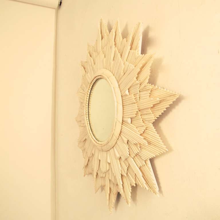 20th Century Bone Starburst Convex Mirror