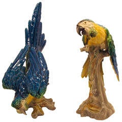 Pair of Pottery Parrots