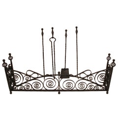 Wrought Iron Fireplace Fender with Tools