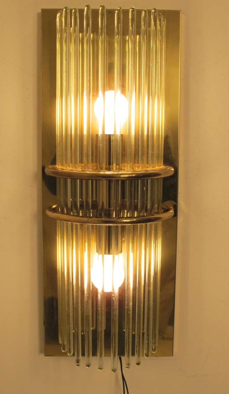 Pair of Midcentury Brass and Glass Wall Sconces, American, 1960s 2