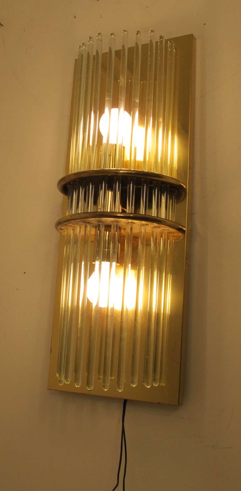 Pair of Midcentury Brass and Glass Wall Sconces, American, 1960s 4